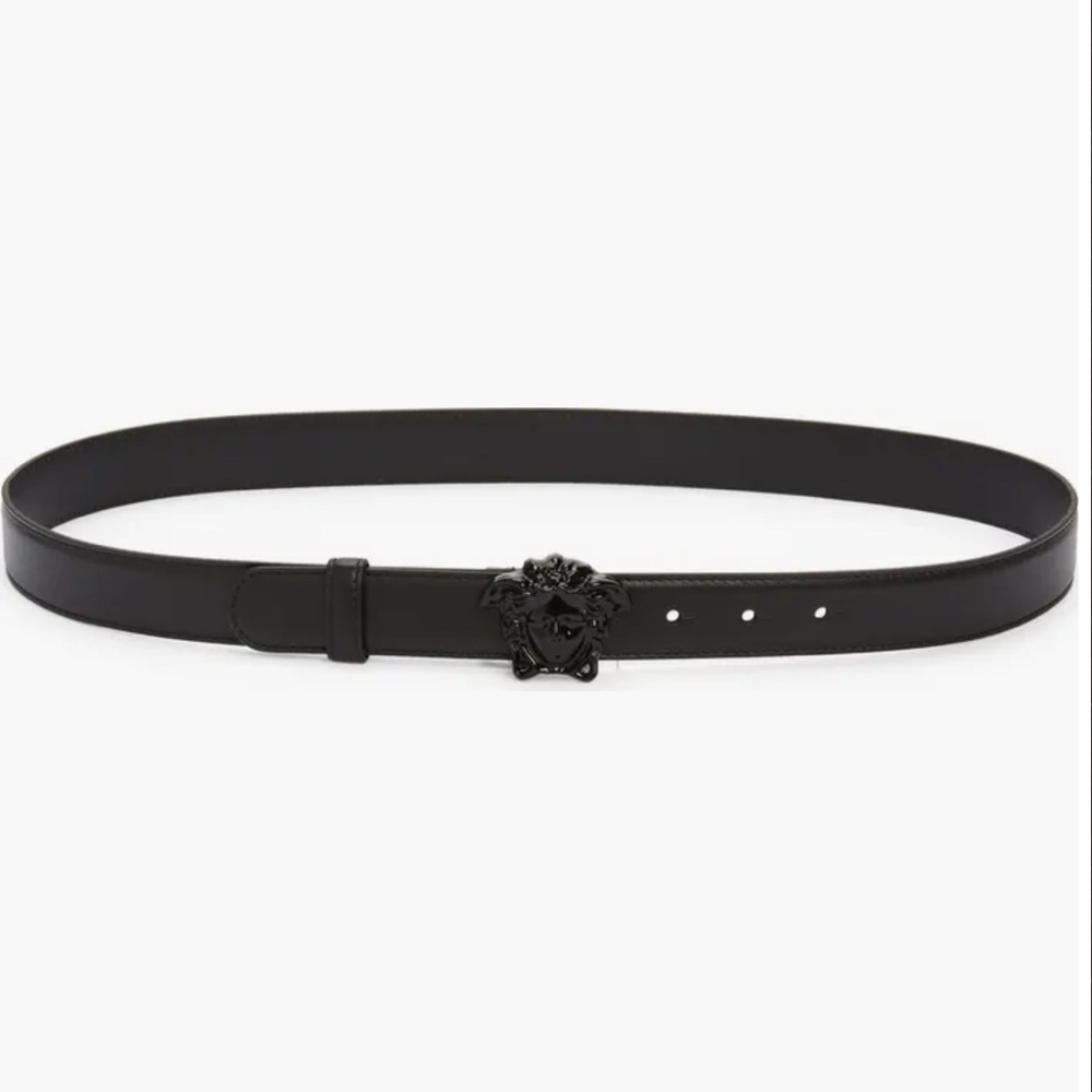 SOLD Versace Black Leather Dress Belt with Silver Buckle